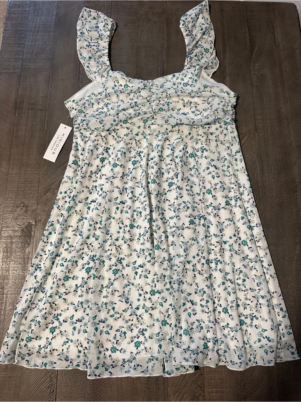 NWT Kirious Los Angeles Women’s White Floral Ruched Ruffle Mini Dress XL - Picture 7 of 11